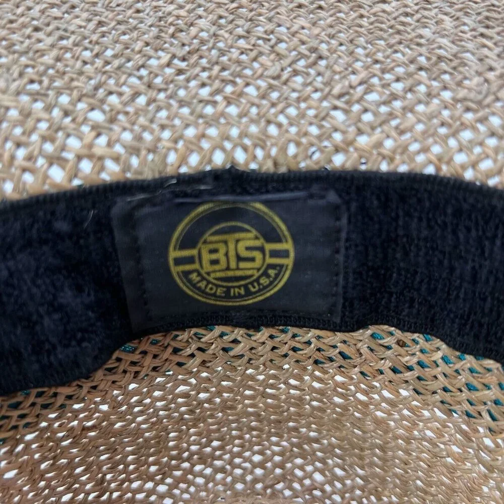 Vintage Straw Panama Boater Hat With Teal Band & Wardens Association Of America - Picture 9 of 11